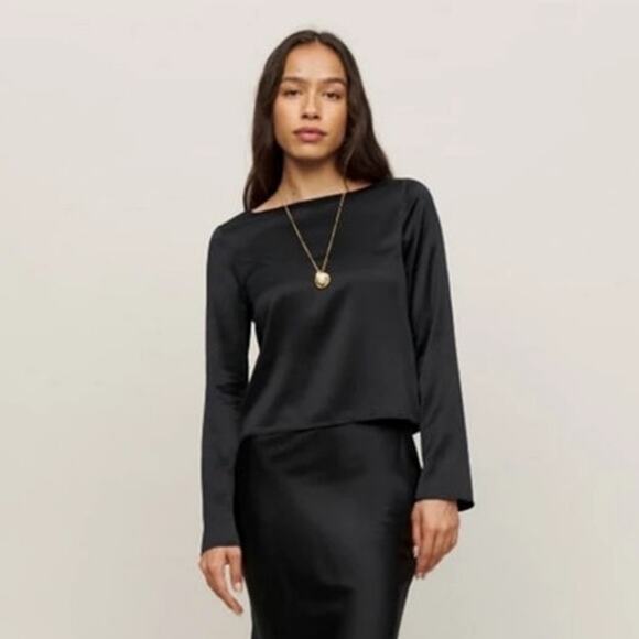 Reformation Wilde Silk Black Top Size Small - Picture 1 of 7